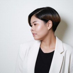 A woman looking profesional with blazer and short hair