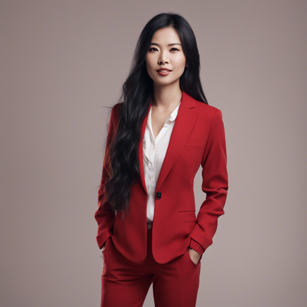 Professional woman with a long black hair wearing red Blazer