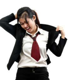 picture of a asian young career woman wearing a blazer and a professional look. 
depict a figure that is tough, brave, competent, patient and punctual.